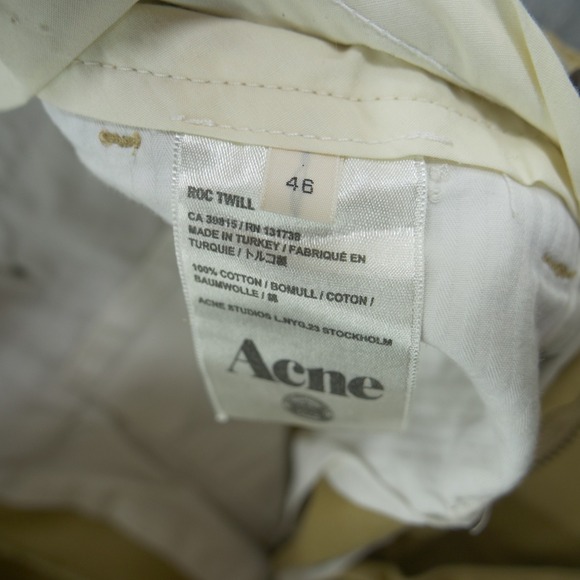 Acne Pants Mens 29 Beige Khaki Chino Roc Twill Flat Front Mid Rise Zip Fly - Picture 6 of 12